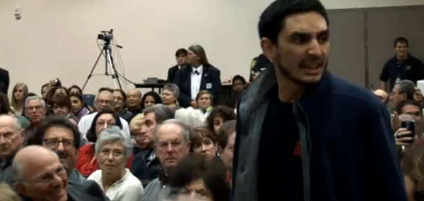 Israel's Ambassador to the United States, Michael Oren, being heckled at UC Irvine by anti-Israel students, February 8, 2010. He persevered, completing his speech, while the anti-free speech students were thrown out and arrested.   