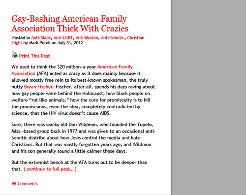 Gay-Bashing American Family Association Thick With Crazies. 