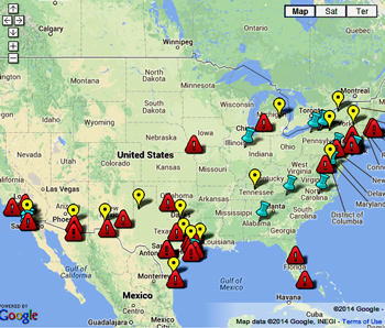 Click on the symbols on the map for name of each location and what is happening there.  Below the map is the KEY for the symbols. 