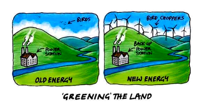 "So-called 'Green energy' threatens our culture, our freedoms and our pocketbooks, yet provides no net electricity to our electrical networks. Zero-Zip-Nada.  They remain a Green delusion. A bold statement, yes? Bolder still is the fact that wind and solar power plants are more efficient when they are not running." - cFact 