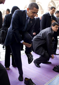 A picture is worth a thousand words!  This photo was not actually aT the White House, but, regardless of WHERE it was taken, the fact is that he cancelled the National Day of Prayer, said that we are no longer a Christian nation, and has no problem taking part in Muslim prayer.  